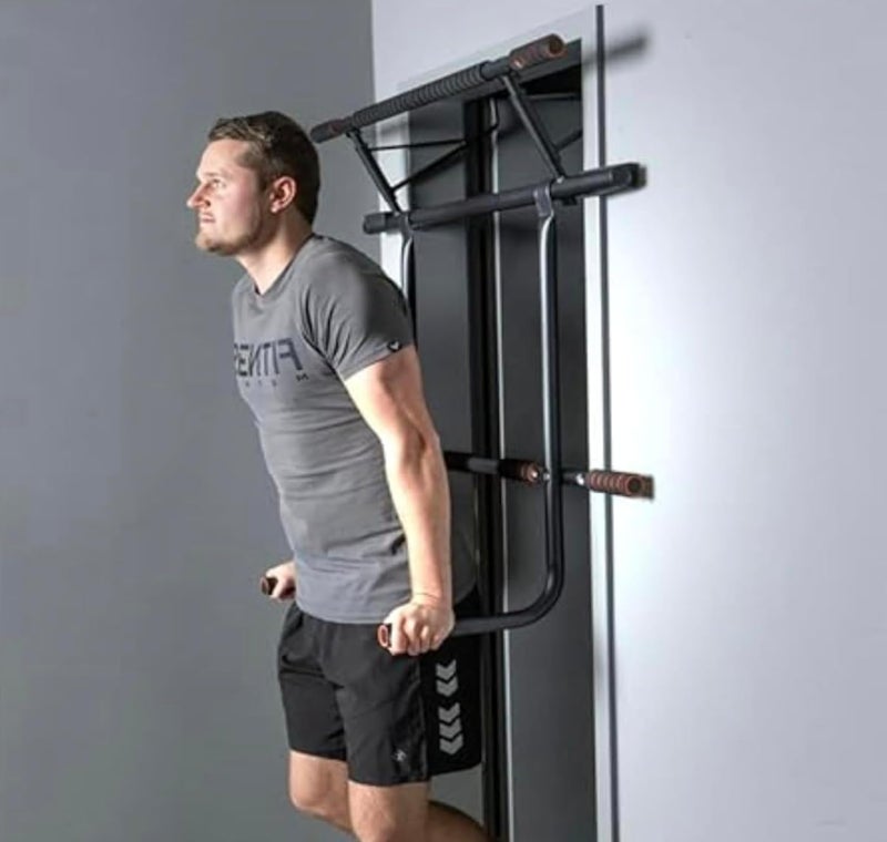 JACKAL Folding Door Pullup Bar and Dip Bar Station - NO WOBBLE, Home Gym, Easy Storage, Power Tower Dip Station and Pull-up Bar for Doorway, Collapsible Dip Station, No Door Damage, High Weight Capacity, Foldable Bodyweight Workout Station - Image 2